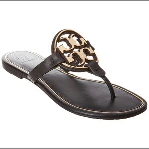 ❤️ NEW Tory Burch Metal Miller Leather Thong Sandal BLACK US 7.5 AUTHENTIC